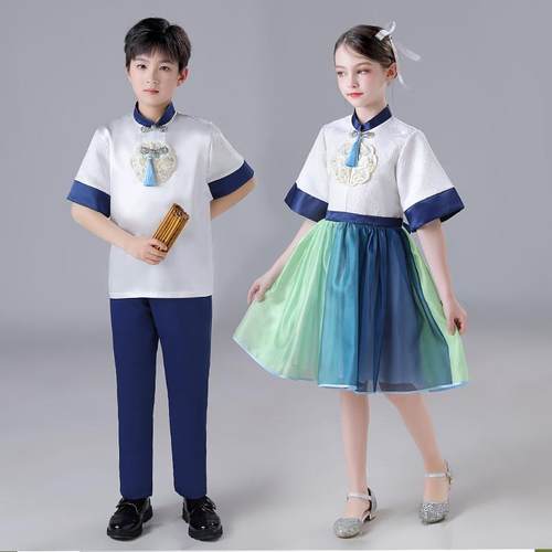 六一儿童合唱服装演出服男女童礼服中小学生表演朗诵纱裙民族舞台