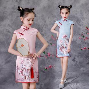 儿童旗袍国潮夏季2025新款真丝女童中式复古中国风中大童连衣裙