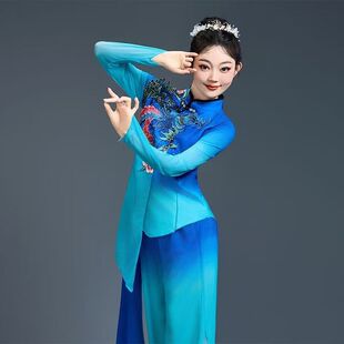 古典舞演出服飘逸新款胶州秧歌广场扇子舞舞蹈服装套装紫色套装