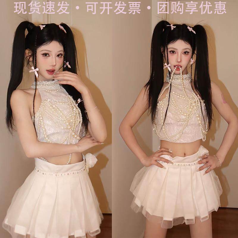 jennie同款科切拉打歌服白色kpop女团演出服蓬蓬裙韩舞穿搭套装