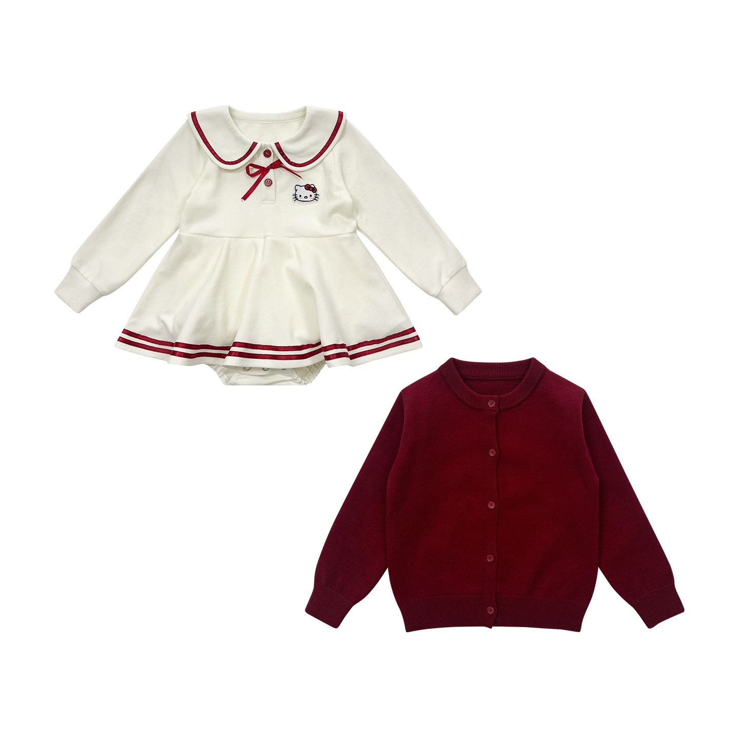 蔗梨童装女童套装春装2026新款儿童海军风包屁连衣裙开衫宝宝衣服