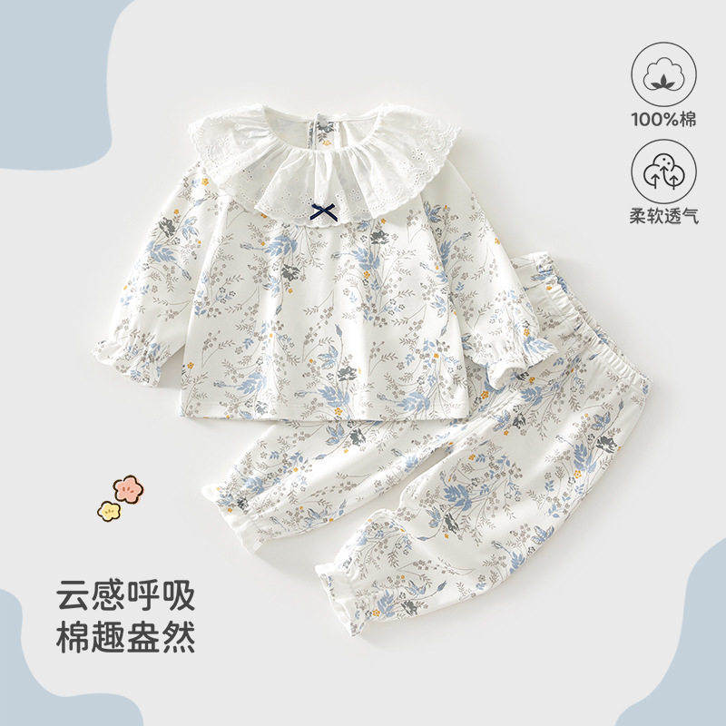 韩版婴儿春秋套装 女宝宝花边蝴蝶结长袖上衣裤子分体套装宝宝