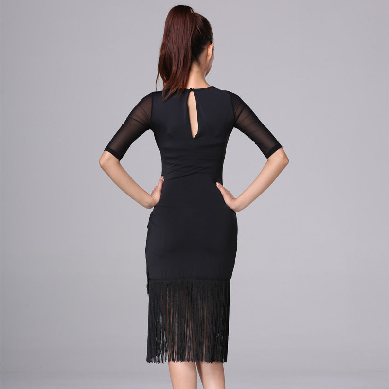 拉丁舞服装成人女连衣裙性感新款成年舞裙流苏裙训练舞蹈练功服夏