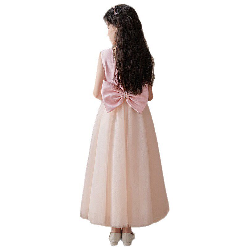 钢琴演奏礼服冬季新款女童主持人公主裙儿童生日晚礼服粉