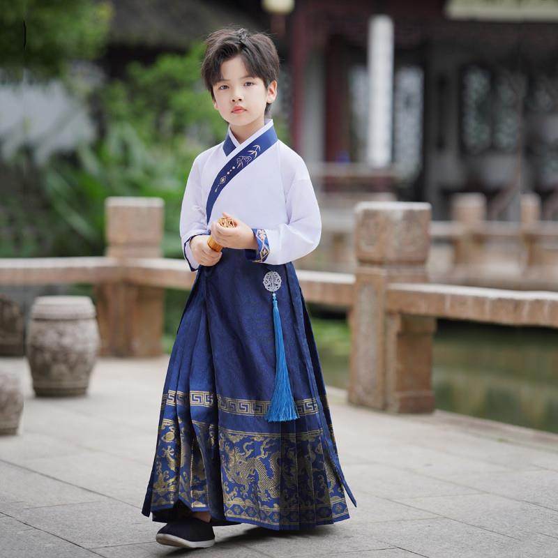 汉服男童马面裙男孩新中式2024新款儿童套装中大童春秋款国风古风
