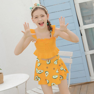 儿童泳衣女学生保守温泉泳衣女童分体高腰公主裙式 可爱儿童泳衣