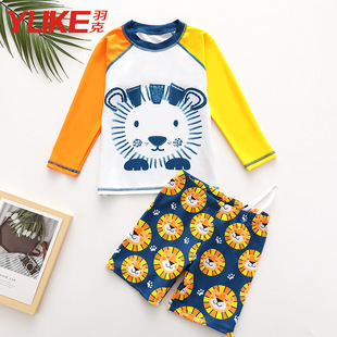 儿童泳衣男童女童分体宝宝套装 小中大童男女孩防晒游泳衣可爱狮子
