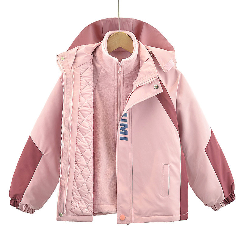 女童冲锋衣三合一可拆卸秋冬装加厚外套装加棉服公主风