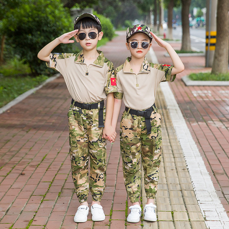儿童迷彩服男女童装套装小孩学生军训夏令营活动表演服夏运动装