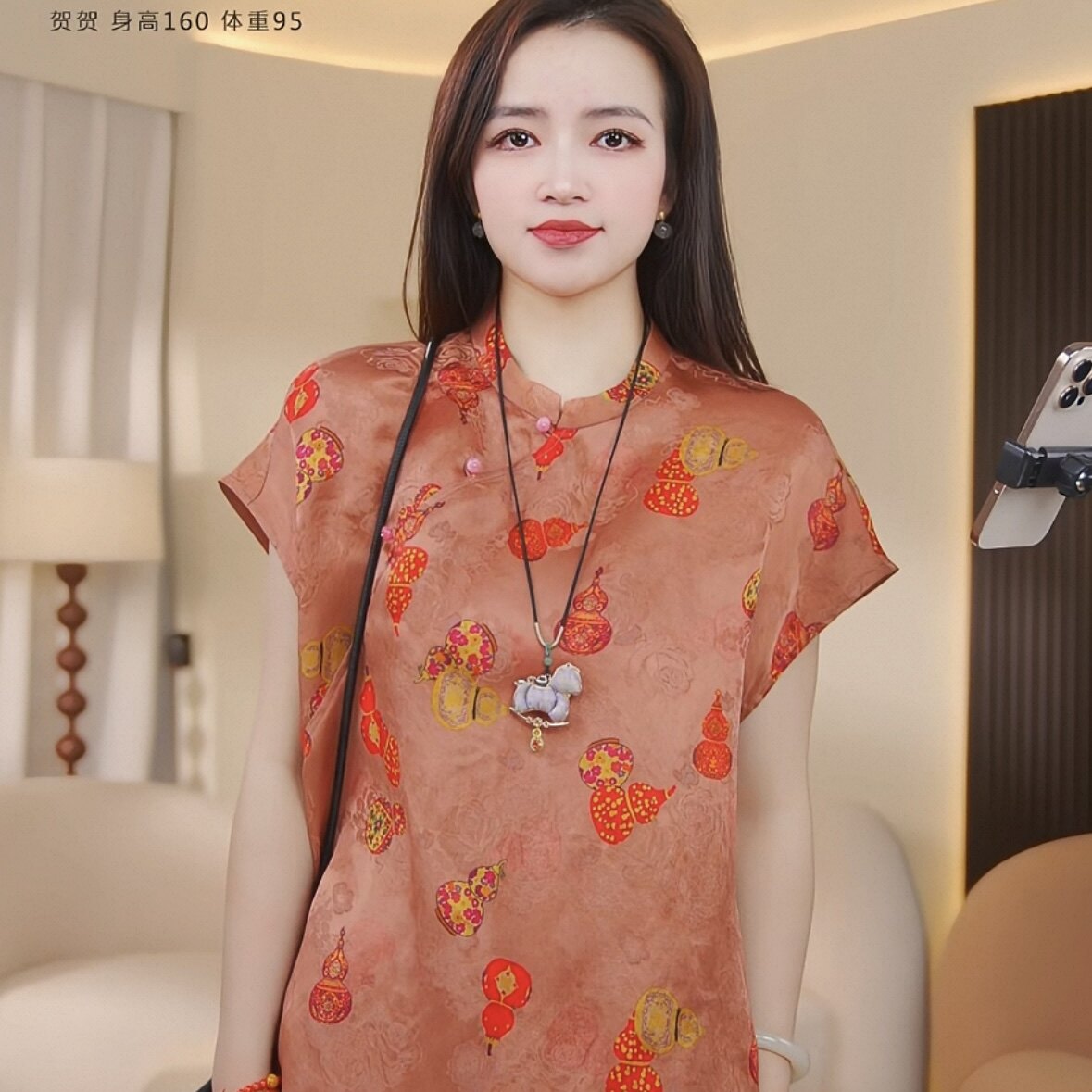 【贺贺Hehe】锦月丝府花萝红云纱桑蚕丝落肩袖国风上衣FW85A140-3