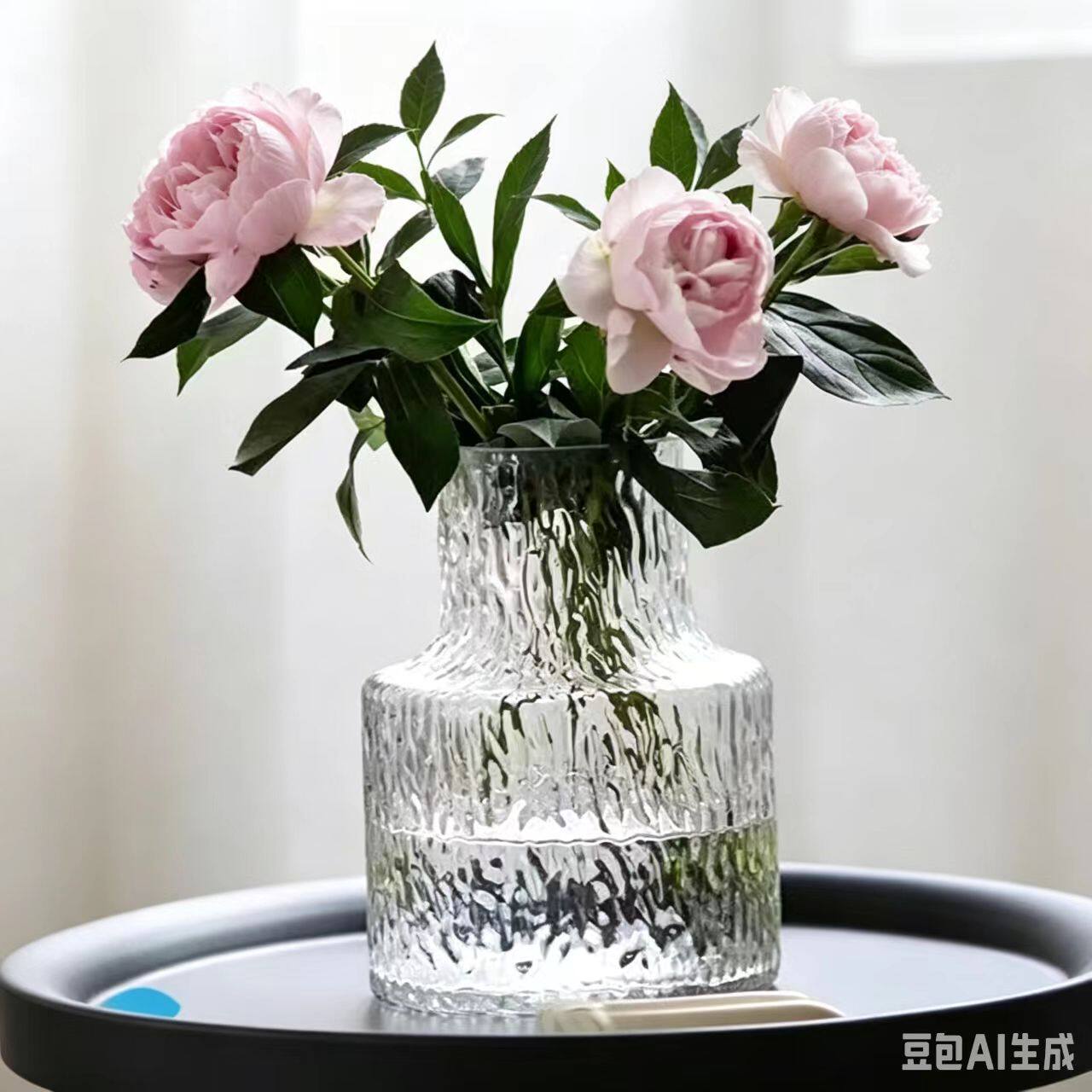 玻璃花瓶透明水养富贵竹百合花
