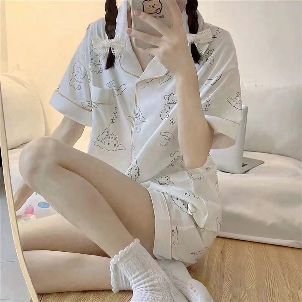 开衫睡衣女夏季甜美短袖短裤日系