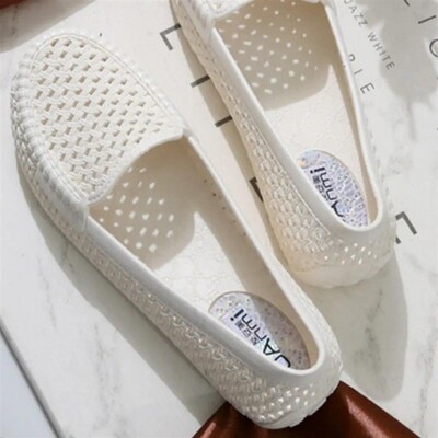 夏季白色女鞋护士凉鞋工作鞋防滑软底舒适妈妈平底镂空塑料洞洞鞋