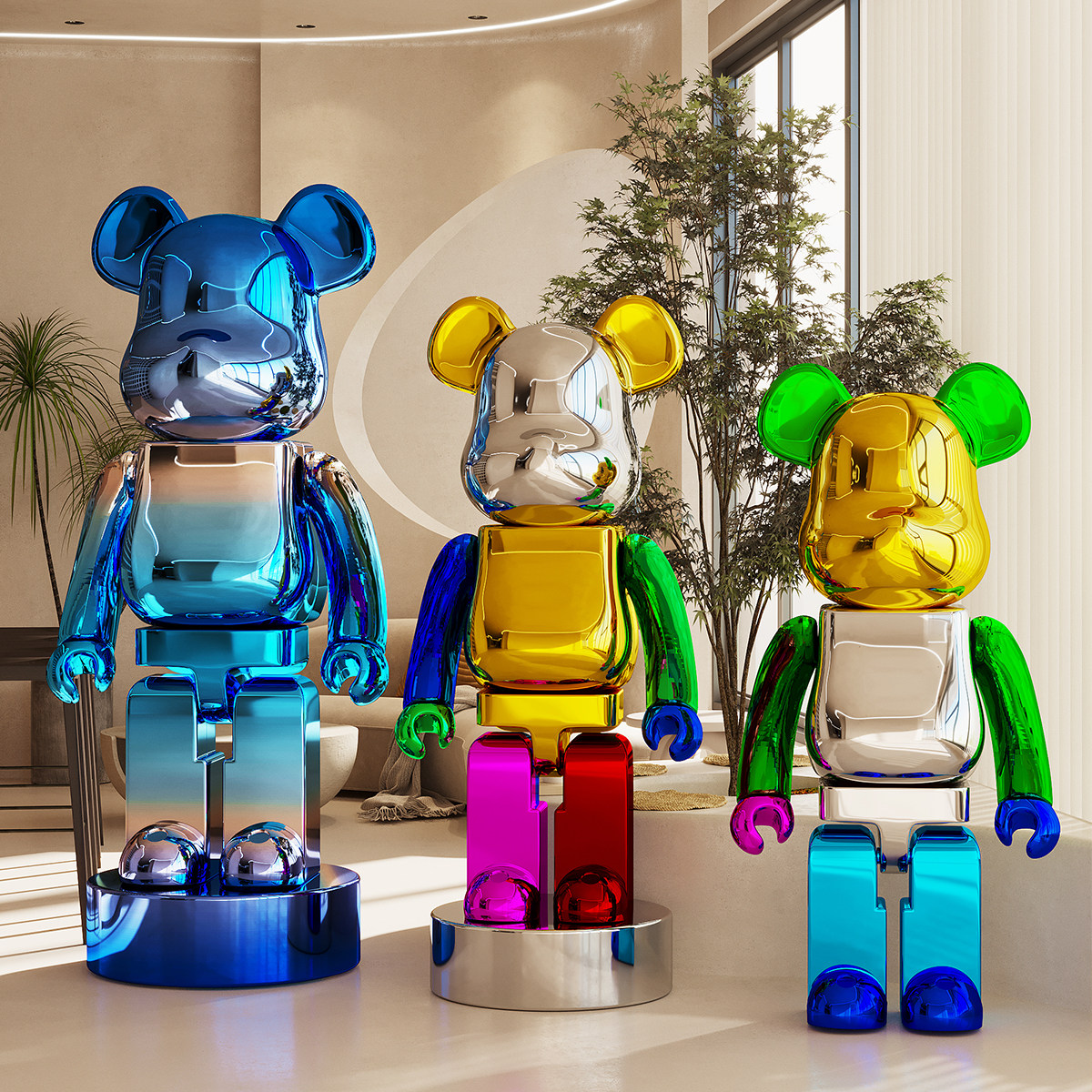 网红电镀彩色轻奢暴力熊大摆件客厅沙发大型落地摆件简约创意公仔
