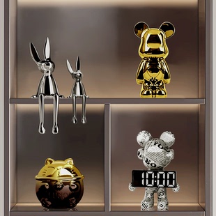 轻奢树脂新款兔子摆件网红小熊客厅酒柜红酒架酒吧高级感装饰摆件