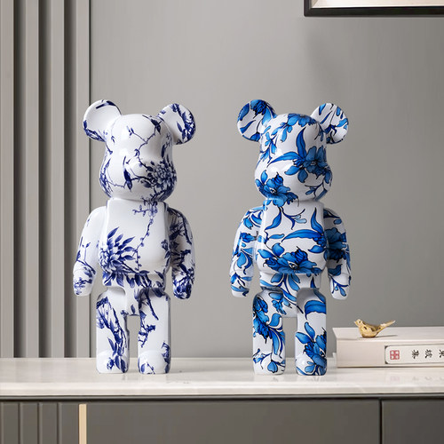 2025年新款手绘青花树脂暴力熊酒柜电视柜玄关乔迁新居装饰工艺品