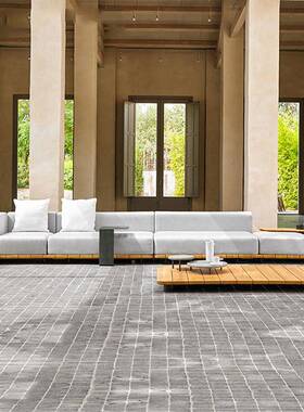 跨北欧73249户外发庭院外组沙境合酒店民宿藤编沙发阳台休闲柚木