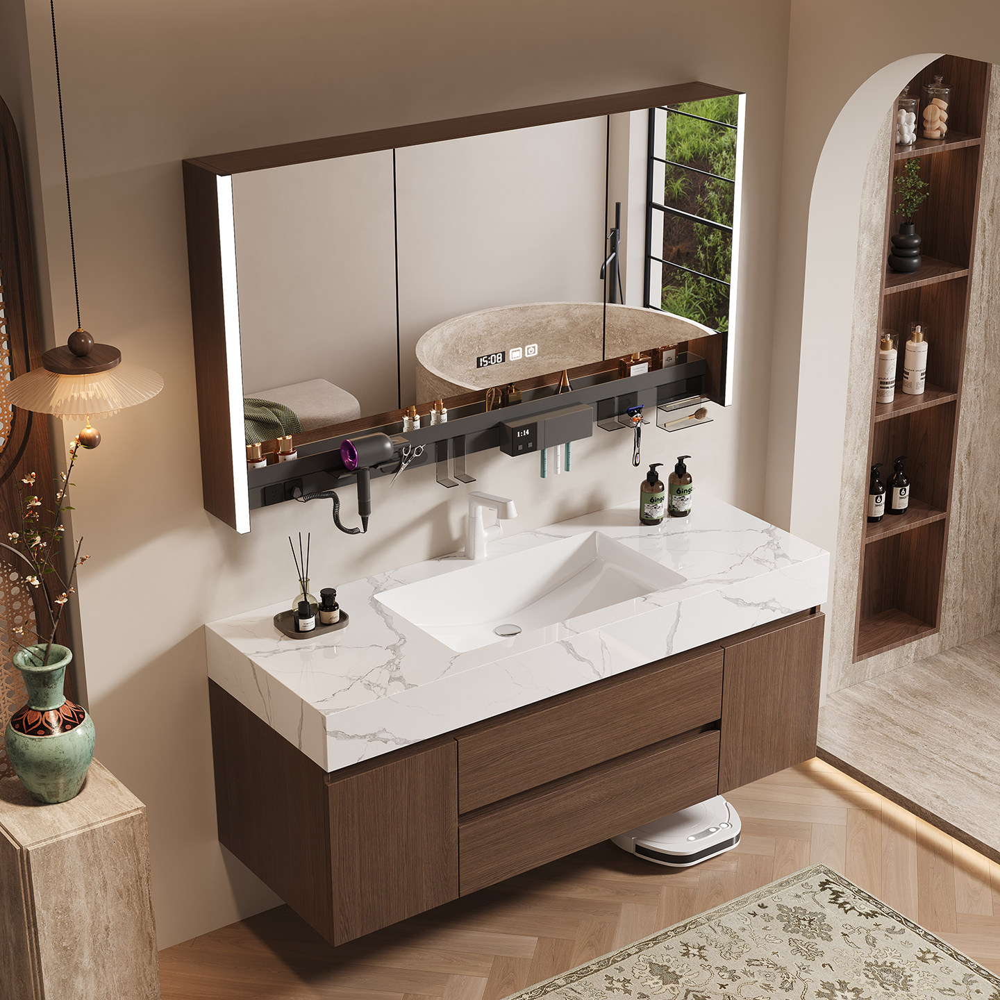 新款中古风岩板陶瓷一体盆卫生间浴室柜组合洗手盆洗脸盆洗漱台盆,家装主材,浴室柜组合,淘宝优惠券,粉丝福利购,淘宝优惠卷