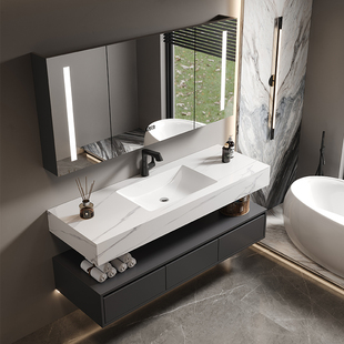 2025新款浴室柜酒店风岩板无缝陶瓷一体盆卫生间洗脸盆洗手盆组合