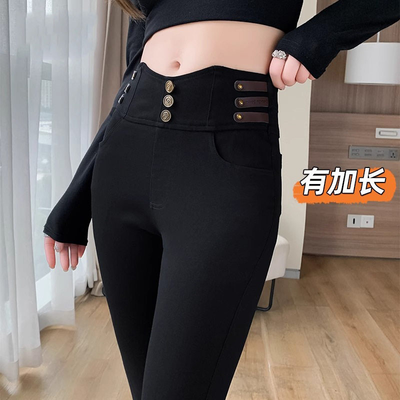 黑色微喇打底裤女春秋冬爆款高腰弹力垂感小个子加绒马蹄喇叭长裤