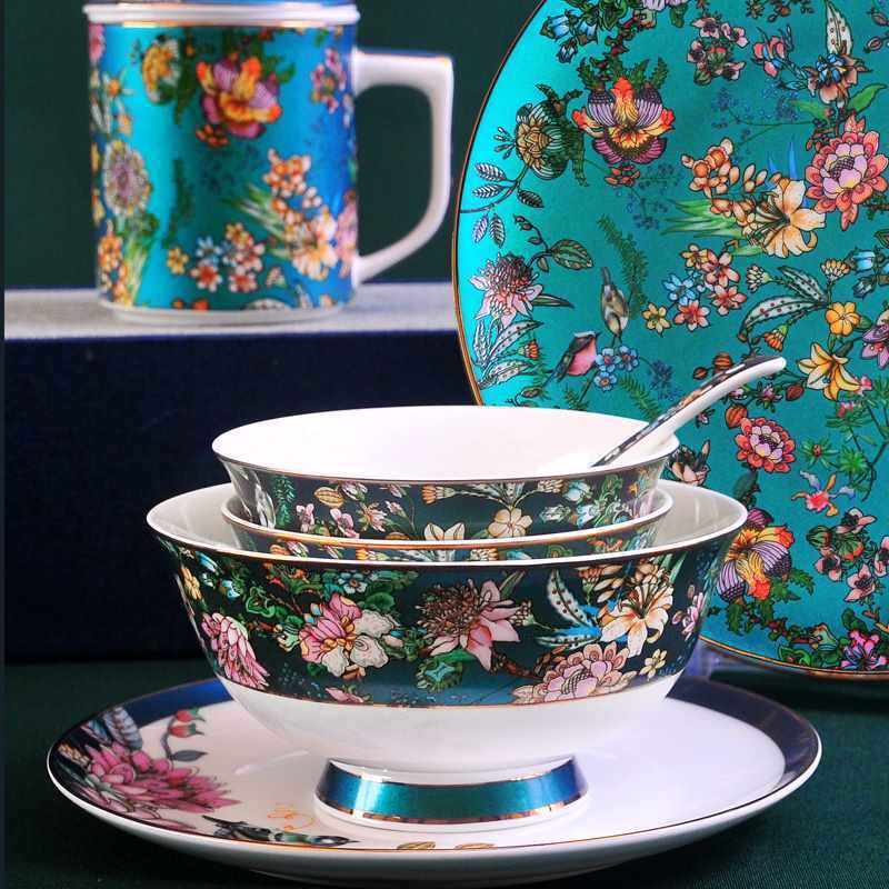 新款直销汇格骨瓷餐具碗盘碗碟饭碗面碗盘子菜盘陶瓷家用新中式绿,餐饮具,餐具瓷器套装,淘宝优惠券,粉丝福利购,淘宝优惠卷