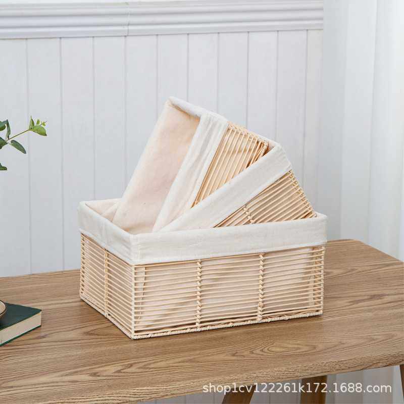 新款直销桌面杂物收纳筐简约现代收纳盒仿藤编收纳篮家用长方形编,收纳整理,收纳筐,淘宝优惠券,粉丝福利购,淘宝优惠卷