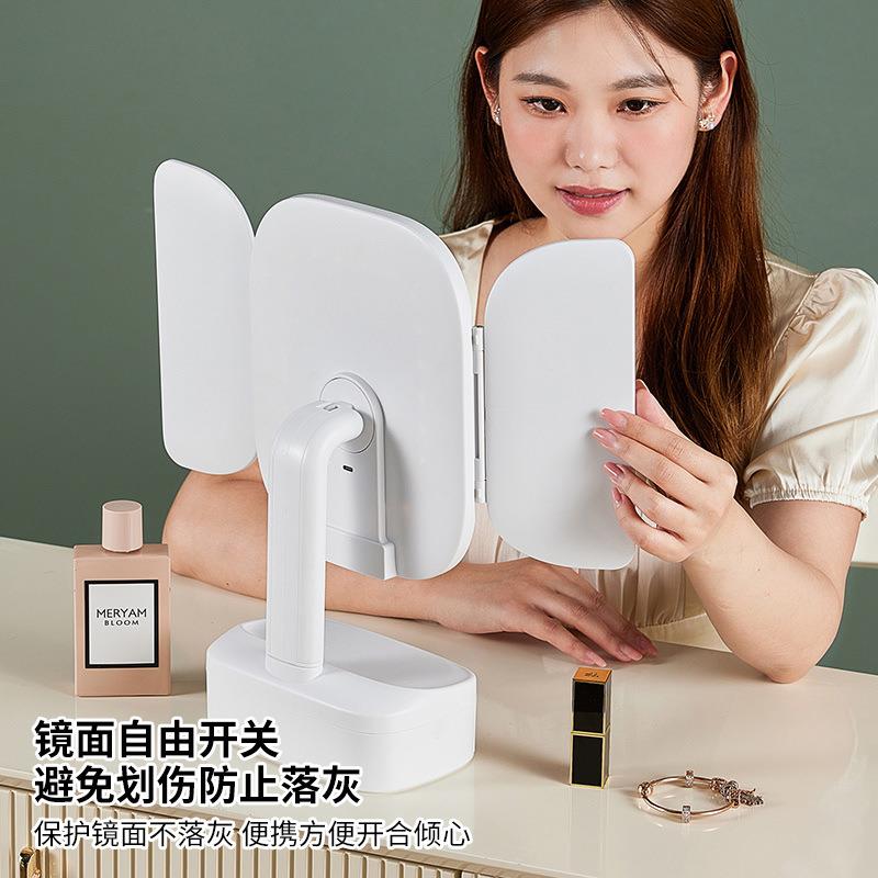 新款直销化妆镜带灯台式桌面led带灯梳妆台贝壳镜子礼物送女生