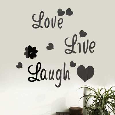 新款直销跨境热销亚克力自粘Love Live Laugh爱心+英文木槿花两朵