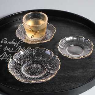 新款直销日式金边锤纹玻璃茶杯垫创意功夫茶杯托迷你小碟子隔热玻