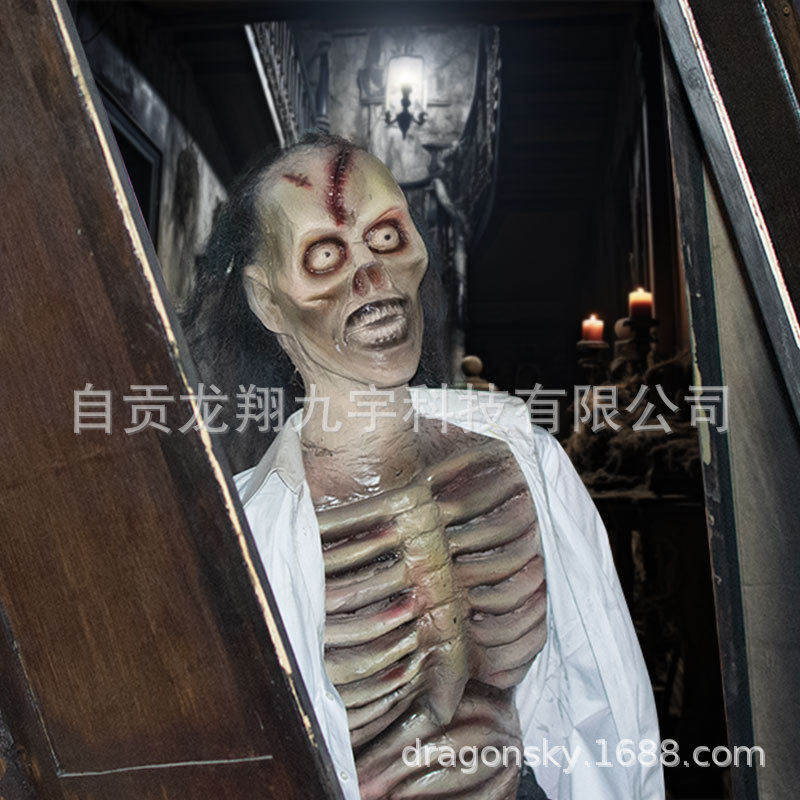 大型气动仿真鬼怪僵尸木乃伊推门会动发声鬼屋万圣节装饰道具密室