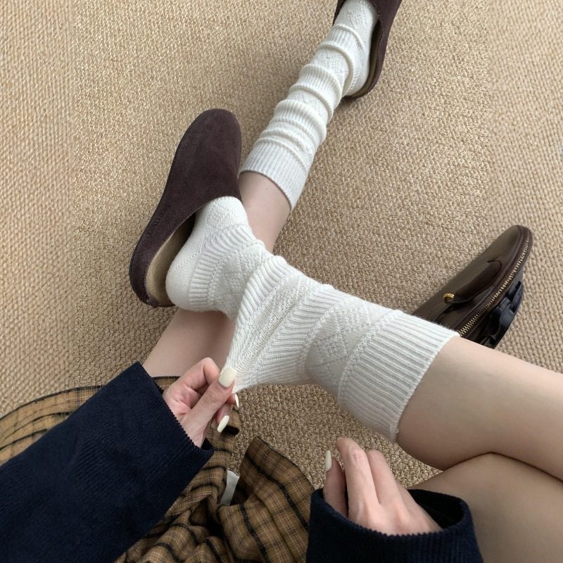 白色小腿袜女秋勃肯鞋搭配袜子堆堆袜女长筒袜女款秋冬袜子长袜