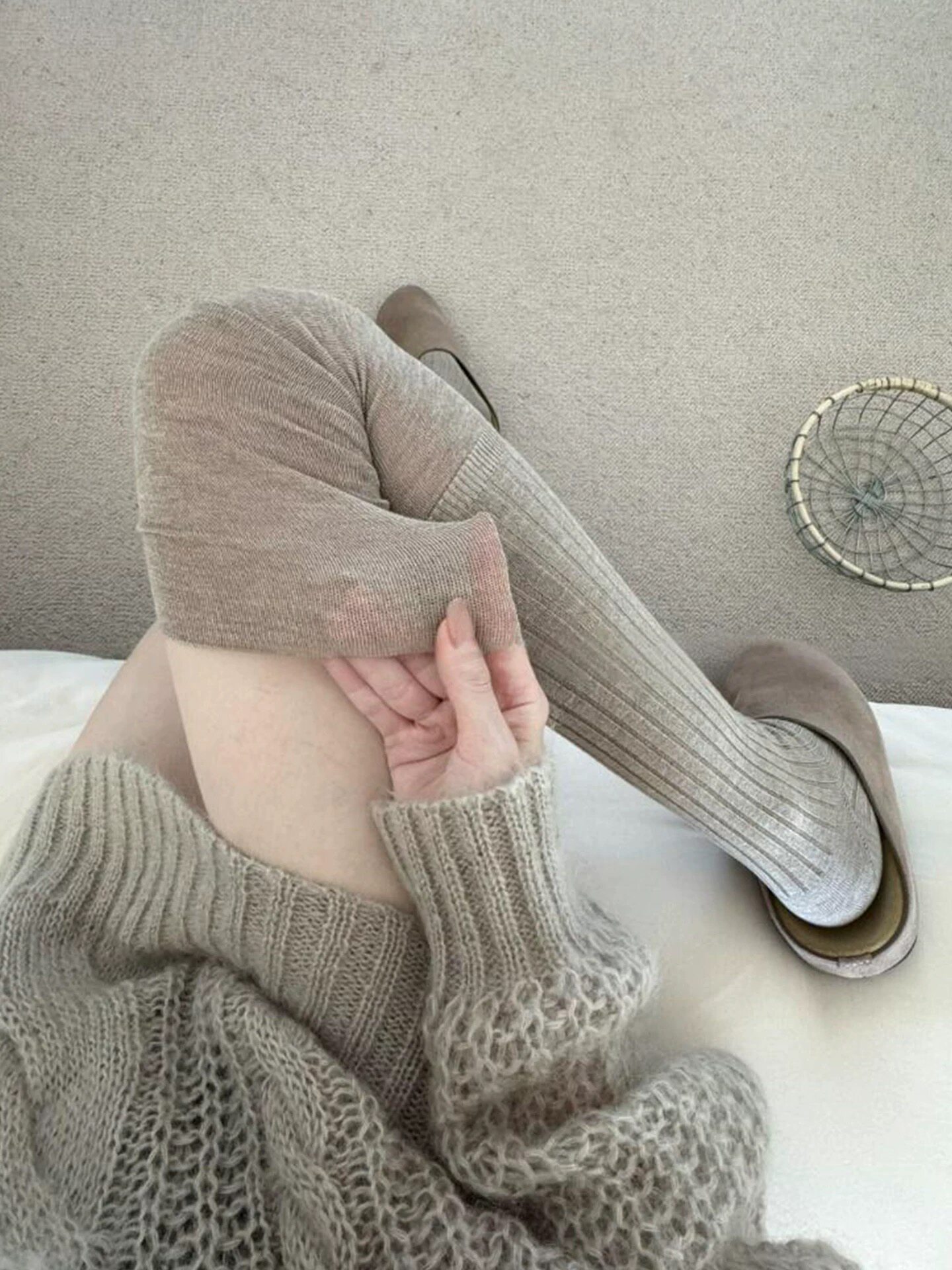 清冷系木褐色～超柔棉堆堆袜拼接过膝袜子竖条纹小腿袜中筒袜靴袜