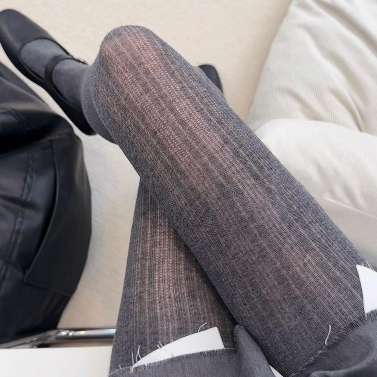 早秋miu风袜子直脚跟日系粗细条微透抗起球连裤袜打底袜韩系显瘦