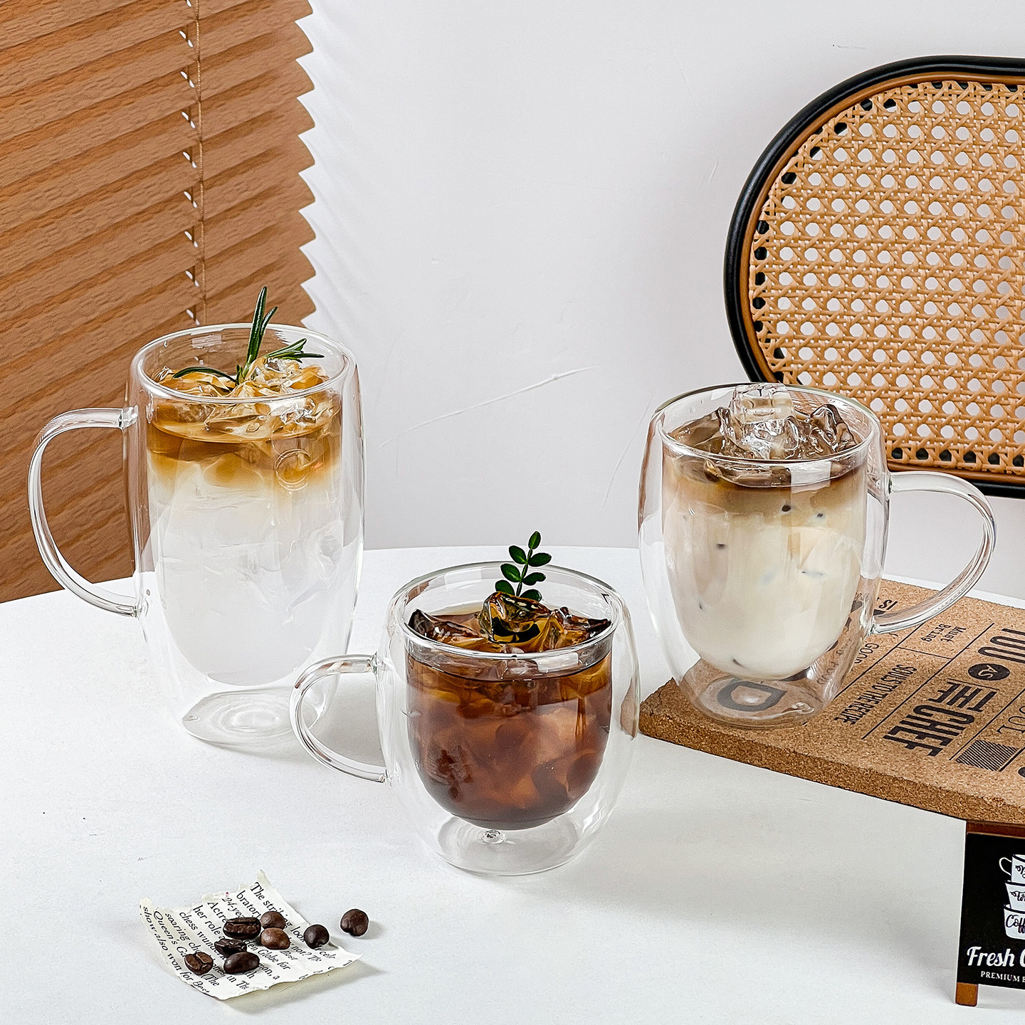 双层隔热水杯女生高颜值咖啡杯带把防烫耐高温牛奶杯高硼硅玻璃杯