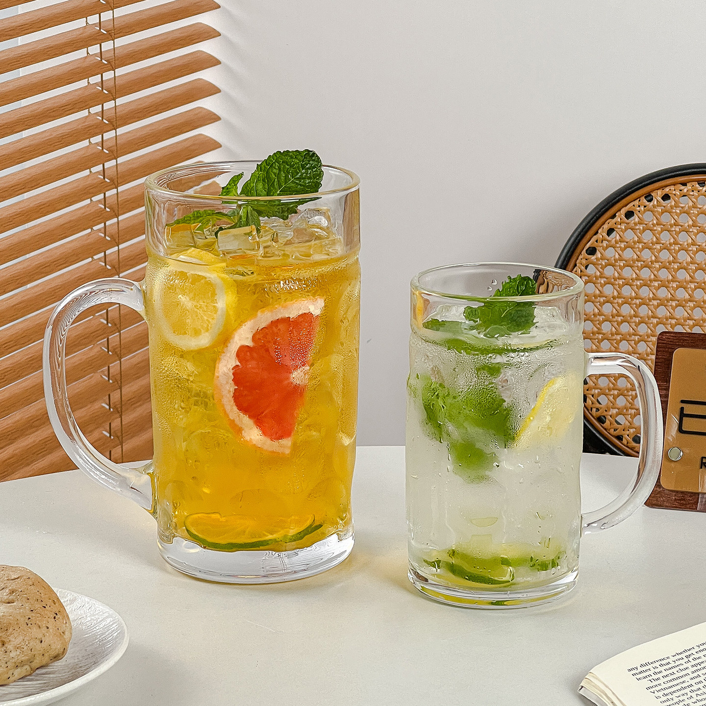 带把超大容量水果茶杯玻璃杯ins风果汁饮料喝水个性创意啤酒杯子