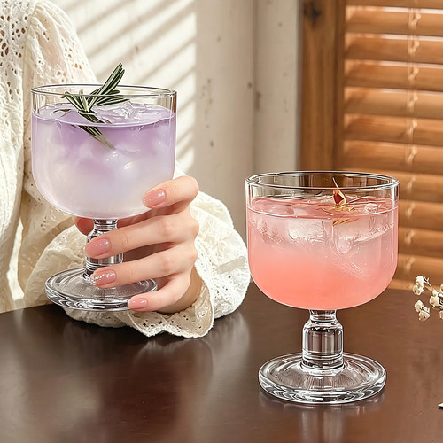 臻皿ins圆墩矮脚设计玻璃气泡杯