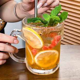 带把福佳白精酿啤酒杯八角杯耐高温水杯玻璃杯果汁杯扎啤杯大容量