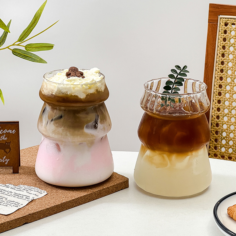 小众复古竖纹圣诞树玻璃杯高颜值耐高温水杯拿铁咖啡杯果汁饮品杯