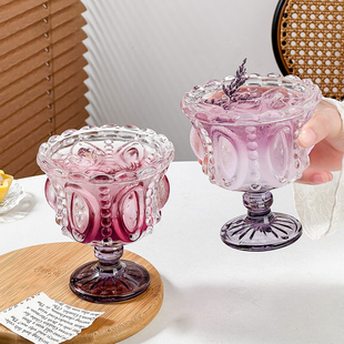 法式浪漫浮雕香槟杯创意鸡尾酒杯紫色高脚杯甜品杯家用饮品杯子