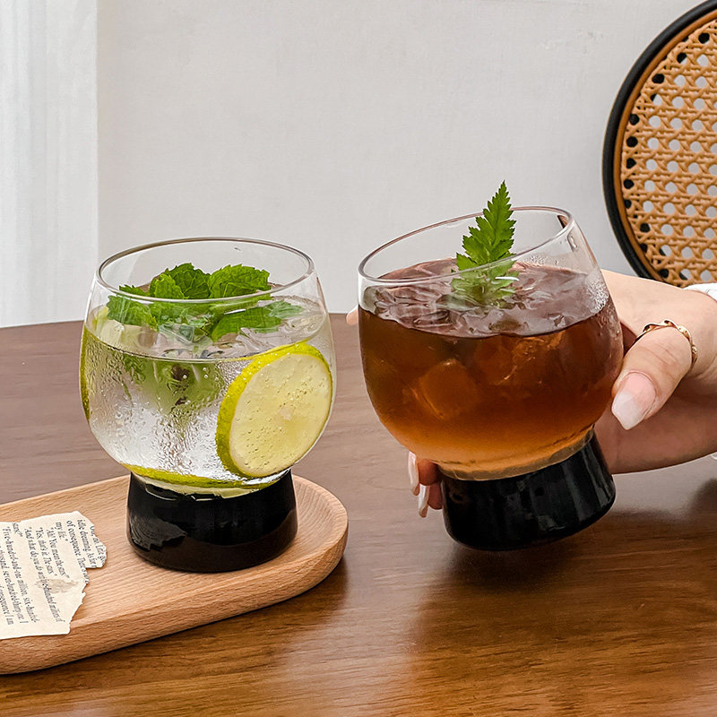 ins风简约透明黑底玻璃杯