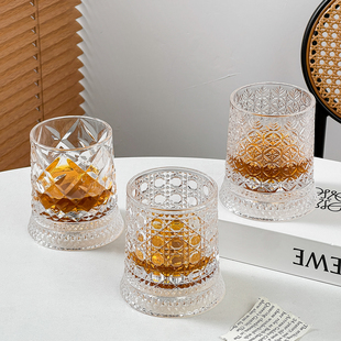 抖音同款 网红带底座旋转酒杯水晶威士忌酒杯解压玻璃杯不倒翁杯子