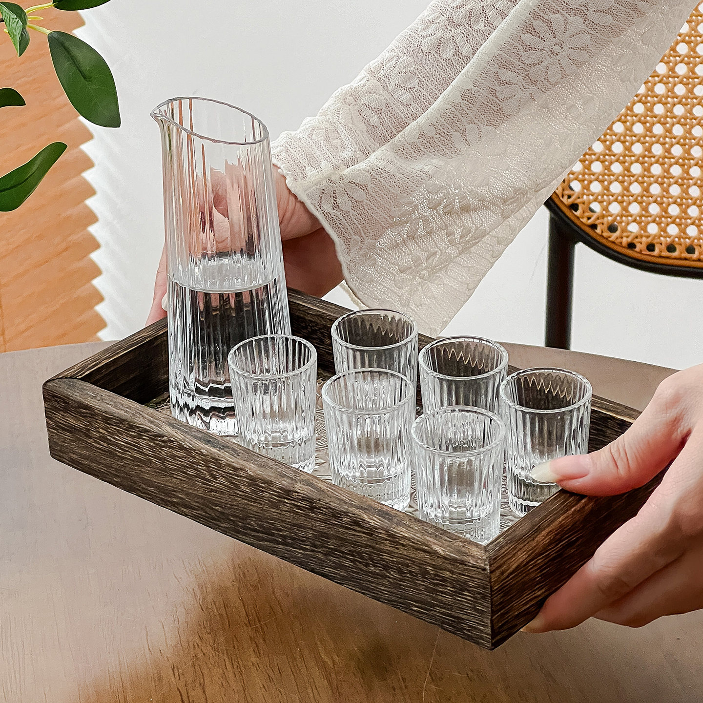 高颜值条纹白酒杯套装分酒器套装