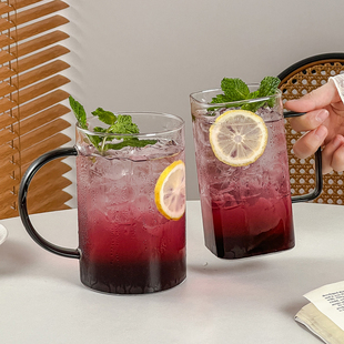 大容量带把高硼硅玻璃杯耐高温家用冷饮水果茶杯啤酒杯大号马克杯
