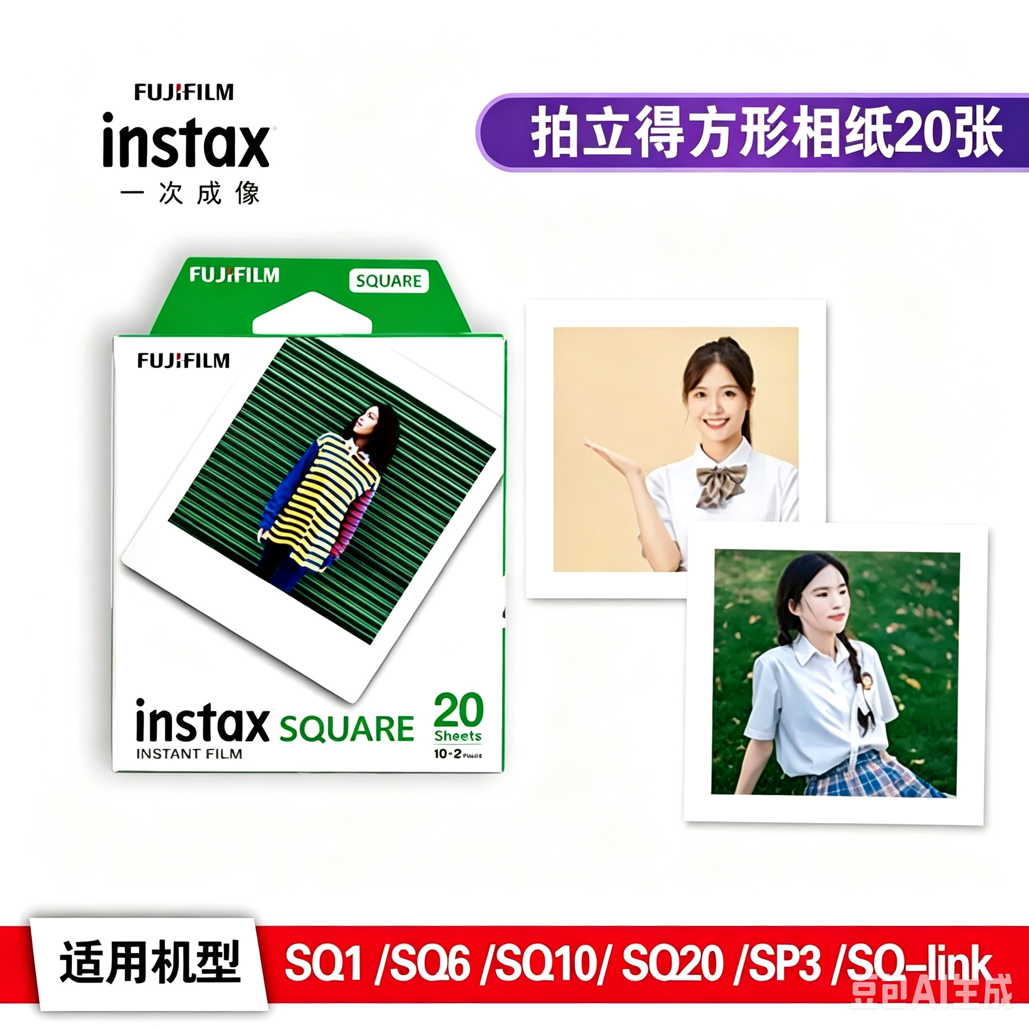Fujifilm/富士拍立得相纸方形4寸白边彩边适用SQ1 SQ6 SQ10 SQ20