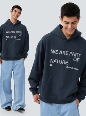 TreesOutside品牌标语年轮剪影连帽卫衣2025年新款休闲男女情侣款