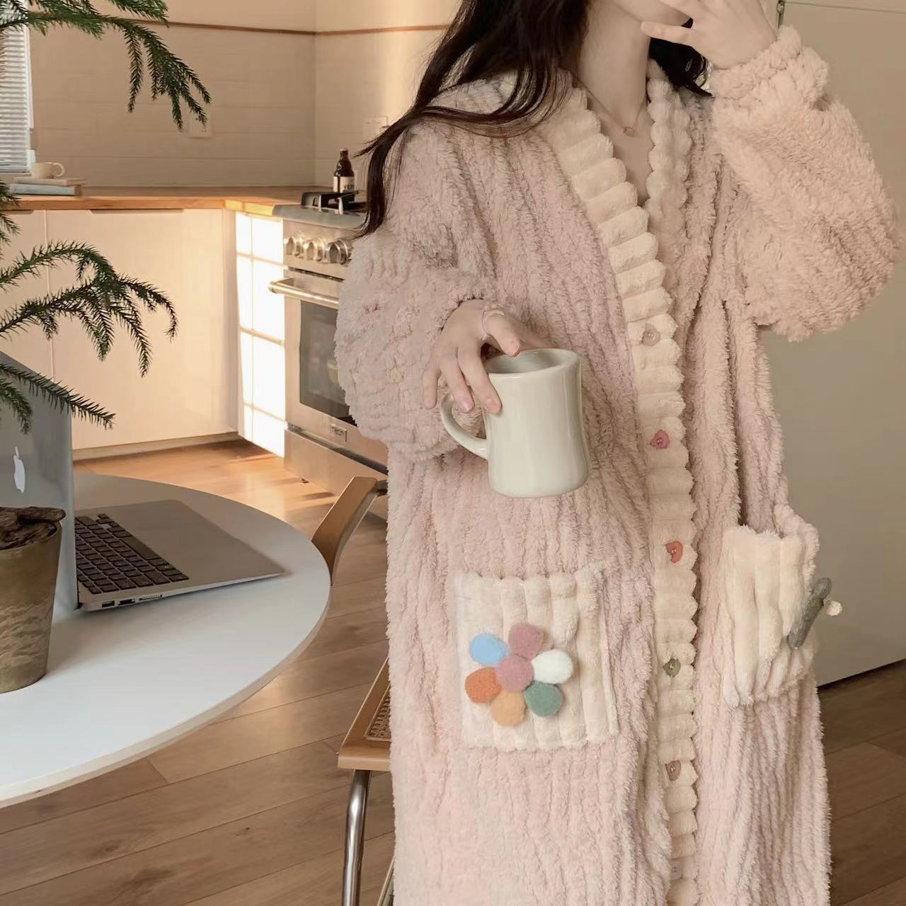 彩虹睡袍女2026秋冬季珊