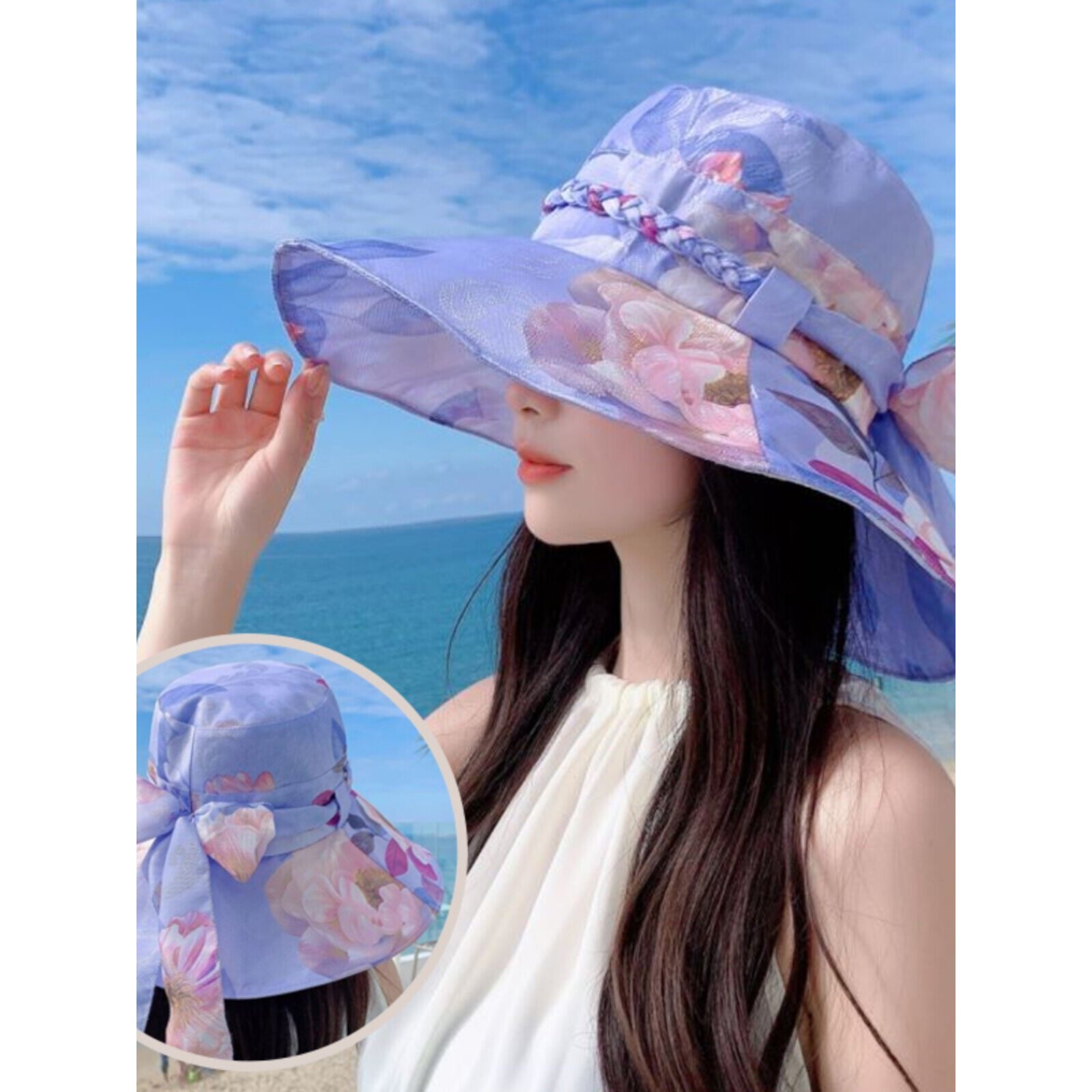 遮阳帽子女夏季网纱透气可折叠大帽檐渔夫帽户外防晒遮脸太阳帽女