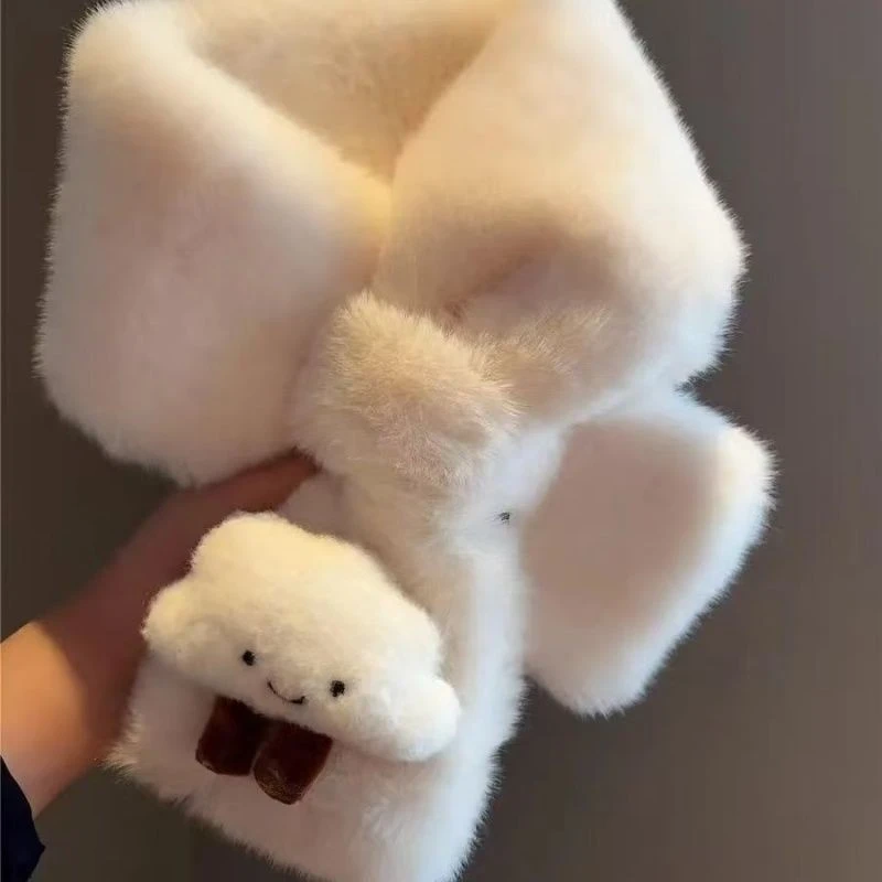 2025秋冬季毛茸茸围脖交叉卡通加厚围巾女士百搭保暖围脖N