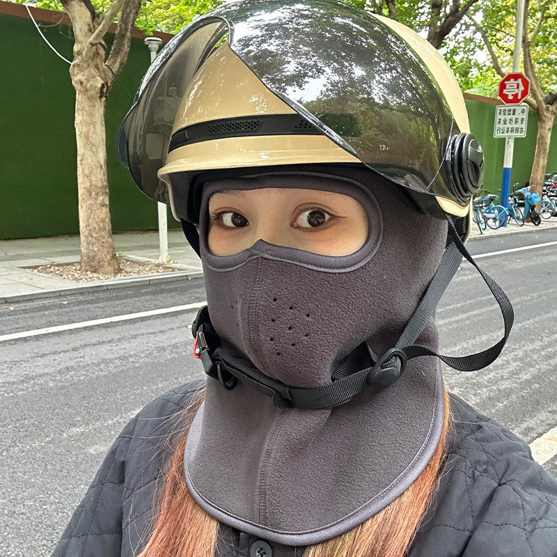秋冬骑行防寒面罩电动车防风保暖护颈魔术贴加厚德绒透气全脸口罩