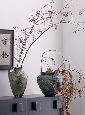 新中式侘寂风复古复旧陶瓷花瓶摆件客厅插花艺术软装花器民俗禅意